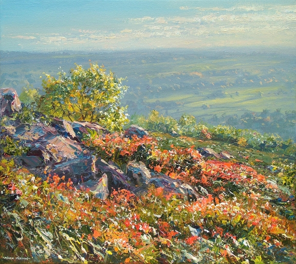 Mark Preston - sunlit oak and bilberry, baslow edge